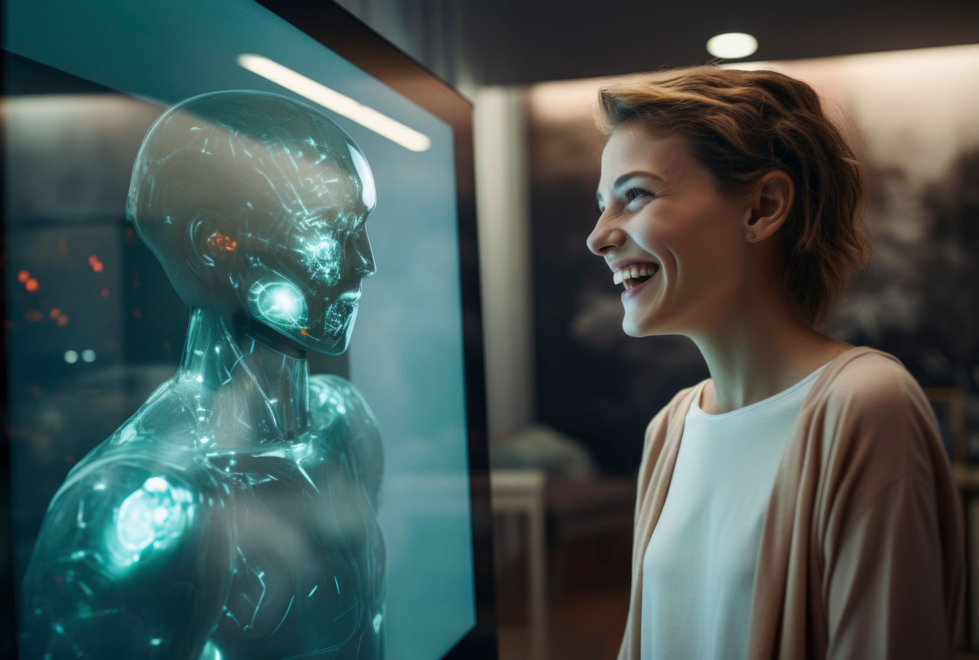 A person in conversation with an AI interface